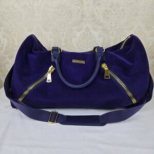 Joy & Iman Royal Blue Velour Travel Weekend Bag Gold Hardware 2 Handles Long Stp